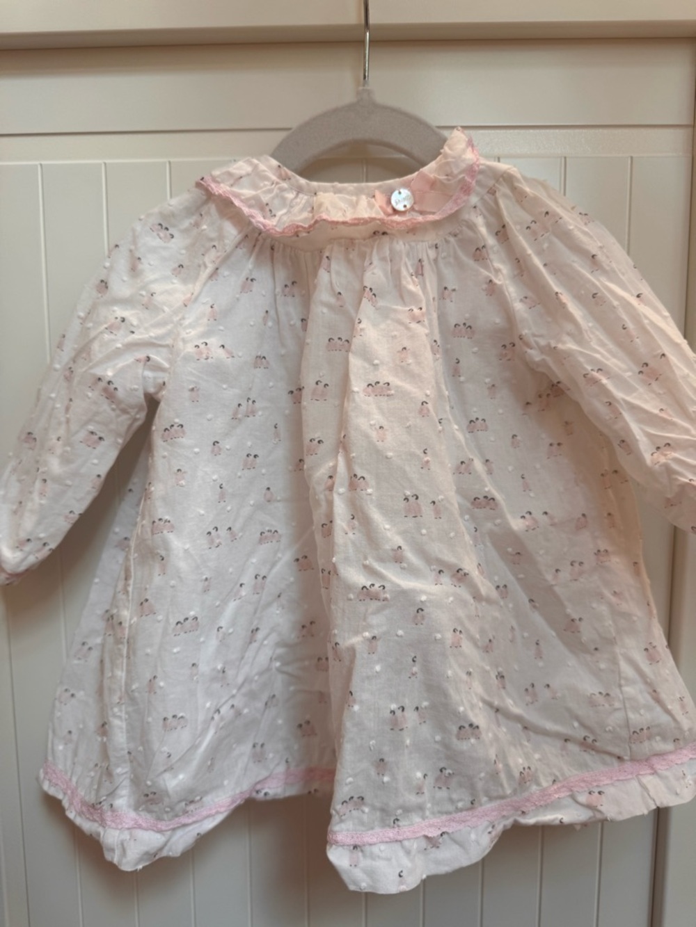 Baby Pink Ruffle Collar Cotton Dress - Casual